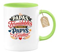 quotedazur Café-Croissant - Mug Personnalisé Papa Texte Photo - Tasse Fête Des Pères Les Papas Formidables Font Toujours Des Papys D'exception - Cadeau Drôle Papounet - Vert/céramique