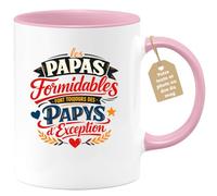 quotedazur Café-Croissant - Mug Personnalisé Papa Texte Photo - Tasse Fête Des Pères Les Papas Formidables Font Toujours Des Papys D'exception - Cadeau Drôle Papounet - Rose/céramique
