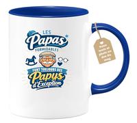 quotedazur Café-Croissant - Mug Personnalisé Papa Texte Photo - Tasse Fête Des Pères Les Papas Formidables Font Toujours Des Papys D'exception - Cadeau Drôle Papounet - Bleu/céramique