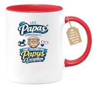 quotedazur Café-Croissant - Mug Personnalisé Papa Texte Photo - Tasse Fête Des Pères Les Papas Formidables Font Toujours Des Papys D'exception - Cadeau Drôle Papounet - Rouge/céramique