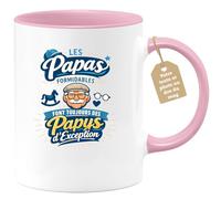 quotedazur Café-Croissant - Mug Personnalisé Papa Texte Photo - Tasse Fête Des Pères Les Papas Formidables Font Toujours Des Papys D'exception - Cadeau Drôle Papounet - Rose/céramique