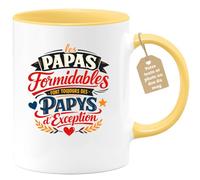 quotedazur Café-Croissant - Mug Personnalisé Papa Texte Photo - Tasse Fête Des Pères Les Papas Formidables Font Toujours Des Papys D'exception - Cadeau Drôle Papounet - Jaune/céramique