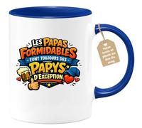 quotedazur Café-Croissant - Mug Personnalisé Papa Texte Photo - Tasse Fête Des Pères Les Papas Formidables Font Toujours Des Papys D'exception - Cadeau Drôle Papounet - Bleu/céramique