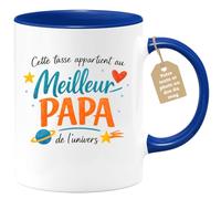 quotedazur Café-Croissant - Mug Personnalisé Papa Texte Photo - Tasse Fête Des Pères Meilleur Papa De L'univers - Cadeau Drôle Papounet - Bleu/céramique