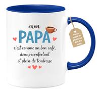 quotedazur Café-Croissant - Mug Personnalisé Papa Texte Photo - Tasse Fête Des Pères Mon Papa C'est Comme Un Bon Café - Cadeau Drôle Papounet - Bleu/céramique