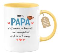 quotedazur Café-Croissant - Mug Personnalisé Papa Texte Photo - Tasse Fête Des Pères Mon Papa C'est Comme Un Bon Café - Cadeau Drôle Papounet - Jaune/céramique