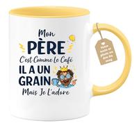 quotedazur Café-Croissant - Mug Personnalisé Papa Texte Photo - Tasse Fête Des Pères Mon Père C'est Comme Le Café Il A Un Grain - Cadeau Drôle Papa - Jaune/céramique