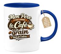quotedazur Café-Croissant - Mug Personnalisé Papa Texte Photo - Tasse Fête Des Pères Mon Père C'est Comme Le Café Il A Grain Mais Je L'adore - Cadeau Drôle Papounet - Bleu/céramique
