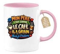 quotedazur Café-Croissant - Mug Personnalisé Papa Texte Photo - Tasse Fête Des Pères Mon Père C'est Comme Le Café Il A Grain Mais Je L'adore - Cadeau Drôle Papounet - Rose/céramique