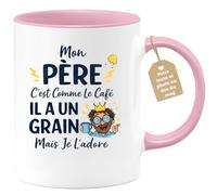quotedazur Café-Croissant - Mug Personnalisé Papa Texte Photo - Tasse Fête Des Pères Mon Père C'est Comme Le Café Il A Un Grain - Cadeau Drôle Papa - Rose/céramique