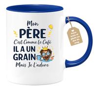 quotedazur Café-Croissant - Mug Personnalisé Papa Texte Photo - Tasse Fête Des Pères Mon Père C'est Comme Le Café Il A Un Grain - Cadeau Drôle Papa - Bleu/céramique