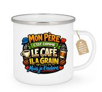 quotedazur Café-Croissant - Mug Personnalisé Papa Texte Photo - Tasse Fête Des Pères Mon Père C'est Comme Le Café Il A Grain Mais Je L'adore - Cadeau Drôle Papounet - Blanc/emaille