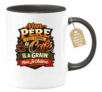 quotedazur Café-Croissant - Mug Personnalisé Papa Texte Photo - Tasse Fête Des Pères Mon Père C'est Comme Le Café Il A Grain Mais Je L'adore - Cadeau Drôle Papounet - Noir/céramique