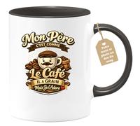 quotedazur Café-Croissant - Mug Personnalisé Papa Texte Photo - Tasse Fête Des Pères Mon Père C'est Comme Le Café Il A Grain Mais Je L'adore - Cadeau Drôle Papounet - Noir/céramique