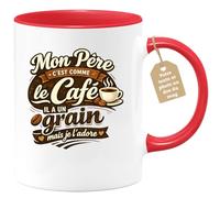 quotedazur Café-Croissant - Mug Personnalisé Papa Texte Photo - Tasse Fête Des Pères Mon Père C'est Comme Le Café Il A Grain Mais Je L'adore - Cadeau Drôle Papounet - Rouge/céramique