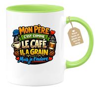 quotedazur Café-Croissant - Mug Personnalisé Papa Texte Photo - Tasse Fête Des Pères Mon Père C'est Comme Le Café Il A Grain Mais Je L'adore - Cadeau Drôle Papounet - Vert/céramique