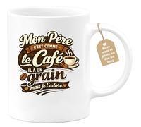 quotedazur Café-Croissant - Mug Personnalisé Papa Texte Photo - Tasse Fête Des Pères Mon Père C'est Comme Le Café Il A Grain Mais Je L'adore - Cadeau Drôle Papounet - Blanc/céramique