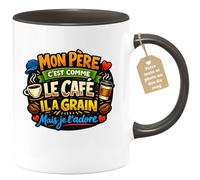 quotedazur Café-Croissant - Mug Personnalisé Papa Texte Photo - Tasse Fête Des Pères Mon Père C'est Comme Le Café Il A Grain Mais Je L'adore - Cadeau Drôle Papounet - Noir/céramique