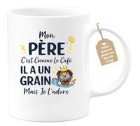 quotedazur Café-Croissant - Mug Personnalisé Papa Texte Photo - Tasse Fête Des Pères Mon Père C'est Comme Le Café Il A Un Grain - Cadeau Drôle Papa - Blanc/céramique