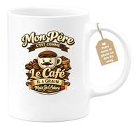 quotedazur Café-Croissant - Mug Personnalisé Papa Texte Photo - Tasse Fête Des Pères Mon Père C'est Comme Le Café Il A Grain Mais Je L'adore - Cadeau Drôle Papounet - Blanc/céramique