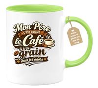 quotedazur Café-Croissant - Mug Personnalisé Papa Texte Photo - Tasse Fête Des Pères Mon Père C'est Comme Le Café Il A Grain Mais Je L'adore - Cadeau Drôle Papounet - Vert/céramique