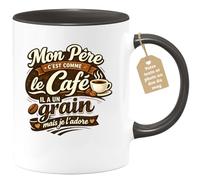 quotedazur Café-Croissant - Mug Personnalisé Papa Texte Photo - Tasse Fête Des Pères Mon Père C'est Comme Le Café Il A Grain Mais Je L'adore - Cadeau Drôle Papounet - Noir/céramique