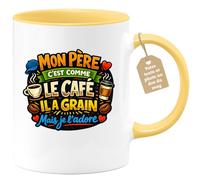 quotedazur Café-Croissant - Mug Personnalisé Papa Texte Photo - Tasse Fête Des Pères Mon Père C'est Comme Le Café Il A Grain Mais Je L'adore - Cadeau Drôle Papounet - Jaune/céramique