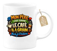 quotedazur Café-Croissant - Mug Personnalisé Papa Texte Photo - Tasse Fête Des Pères Mon Père C'est Comme Le Café Il A Grain Mais Je L'adore - Cadeau Drôle Papounet - Blanc/céramique