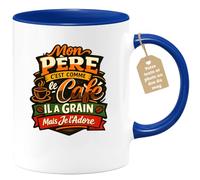 quotedazur Café-Croissant - Mug Personnalisé Papa Texte Photo - Tasse Fête Des Pères Mon Père C'est Comme Le Café Il A Grain Mais Je L'adore - Cadeau Drôle Papounet - Bleu/céramique