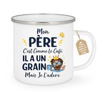 quotedazur Café-Croissant - Mug Personnalisé Papa Texte Photo - Tasse Fête Des Pères Mon Père C'est Comme Le Café Il A Un Grain - Cadeau Drôle Papa - Blanc/emaille