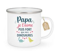 quotedazur Café-Croissant - Mug Personnalisé Papa Texte Photo - Tasse Fête Des Pères Papa Je T'aime Plus Fort Que Mes Dinosaures - Cadeau Drôle Papounet - Blanc/emaille