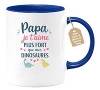 quotedazur Café-Croissant - Mug Personnalisé Papa Texte Photo - Tasse Fête Des Pères Papa Je T'aime Plus Fort Que Mes Dinosaures - Cadeau Drôle Papounet - Bleu/céramique
