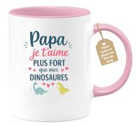 quotedazur Café-Croissant - Mug Personnalisé Papa Texte Photo - Tasse Fête Des Pères Papa Je T'aime Plus Fort Que Mes Dinosaures - Cadeau Drôle Papounet - Rose/céramique