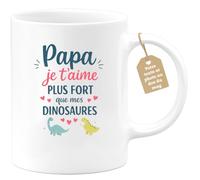 quotedazur Café-Croissant - Mug Personnalisé Papa Texte Photo - Tasse Fête Des Pères Papa Je T'aime Plus Fort Que Mes Dinosaures - Cadeau Drôle Papounet - Blanc/céramique