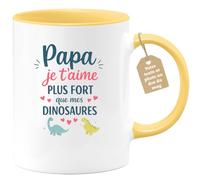 quotedazur Café-Croissant - Mug Personnalisé Papa Texte Photo - Tasse Fête Des Pères Papa Je T'aime Plus Fort Que Mes Dinosaures - Cadeau Drôle Papounet - Jaune/céramique