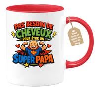 quotedazur Café-Croissant - Mug Personnalisé Papa Texte Photo - Tasse Fête Des Pères Pas Besoin De Cheveux Pour Être Un Super Papa - Cadeau Drôle Papounet - Rouge/céramique