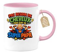 quotedazur Café-Croissant - Mug Personnalisé Papa Texte Photo - Tasse Fête Des Pères Pas Besoin De Cheveux Pour Être Un Super Papa - Cadeau Drôle Papounet - Rose/céramique