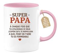 quotedazur Café-Croissant - Mug Personnalisé Papa Texte Photo - Tasse Fête Des Pères Super Papa Je T'aime Tu Es Formidable - Cadeau Drôle Papounet - Rose/céramique
