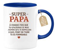 quotedazur Café-Croissant - Mug Personnalisé Papa Texte Photo - Tasse Fête Des Pères Super Papa Je T'aime Tu Es Formidable - Cadeau Drôle Papounet - Bleu/céramique