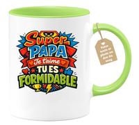 quotedazur Café-Croissant - Mug Personnalisé Papa Texte Photo - Tasse Fête Des Pères Super Papa Je T'aime Tu Es Formidable - Cadeau Drôle Papounet - Vert/céramique
