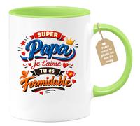 quotedazur Café-Croissant - Mug Personnalisé Papa Texte Photo - Tasse Fête Des Pères Super Papa Je T'aime Tu Es Formidable - Cadeau Drôle Papounet - Vert/céramique