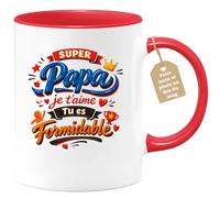 quotedazur Café-Croissant - Mug Personnalisé Papa Texte Photo - Tasse Fête Des Pères Super Papa Je T'aime Tu Es Formidable - Cadeau Drôle Papounet - Rouge/céramique