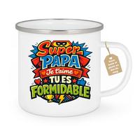 quotedazur Café-Croissant - Mug Personnalisé Papa Texte Photo - Tasse Fête Des Pères Super Papa Je T'aime Tu Es Formidable - Cadeau Drôle Papounet - Blanc/emaille
