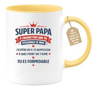 quotedazur Café-Croissant - Mug Personnalisé Papa Texte Photo - Tasse Fête Des Pères Super Papa Je T'aime Tu Es Formidable - Cadeau Drôle Papounet - Jaune/céramique