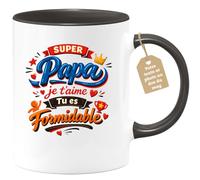 quotedazur Café-Croissant - Mug Personnalisé Papa Texte Photo - Tasse Fête Des Pères Super Papa Je T'aime Tu Es Formidable - Cadeau Drôle Papounet - Noir/céramique