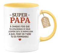 quotedazur Café-Croissant - Mug Personnalisé Papa Texte Photo - Tasse Fête Des Pères Super Papa Je T'aime Tu Es Formidable - Cadeau Drôle Papounet - Jaune/céramique