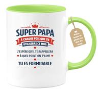quotedazur Café-Croissant - Mug Personnalisé Papa Texte Photo - Tasse Fête Des Pères Super Papa Je T'aime Tu Es Formidable - Cadeau Drôle Papounet - Vert/céramique