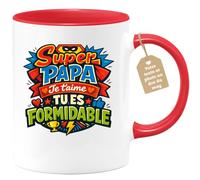 quotedazur Café-Croissant - Mug Personnalisé Papa Texte Photo - Tasse Fête Des Pères Super Papa Je T'aime Tu Es Formidable - Cadeau Drôle Papounet - Rouge/céramique