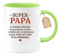 quotedazur Café-Croissant - Mug Personnalisé Papa Texte Photo - Tasse Fête Des Pères Super Papa Je T'aime Tu Es Formidable - Cadeau Drôle Papounet - Vert/céramique