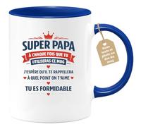 quotedazur Café-Croissant - Mug Personnalisé Papa Texte Photo - Tasse Fête Des Pères Super Papa Je T'aime Tu Es Formidable - Cadeau Drôle Papounet - Bleu/céramique